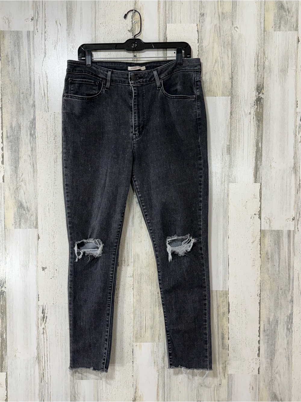 Levi's Black 721 High Rise Skinny Ripped Knee Jeans - Picture 2 of 14